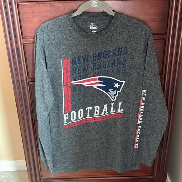 Majestic New England Patriots Football Long Sleeve Grey Tee Shirt - Picture 1 of 4